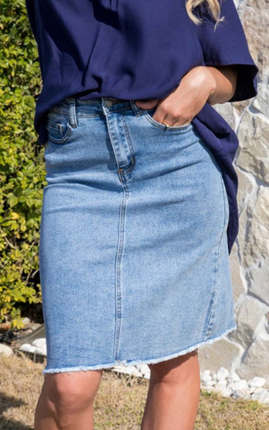 Frayed Denim Skirt product photo.