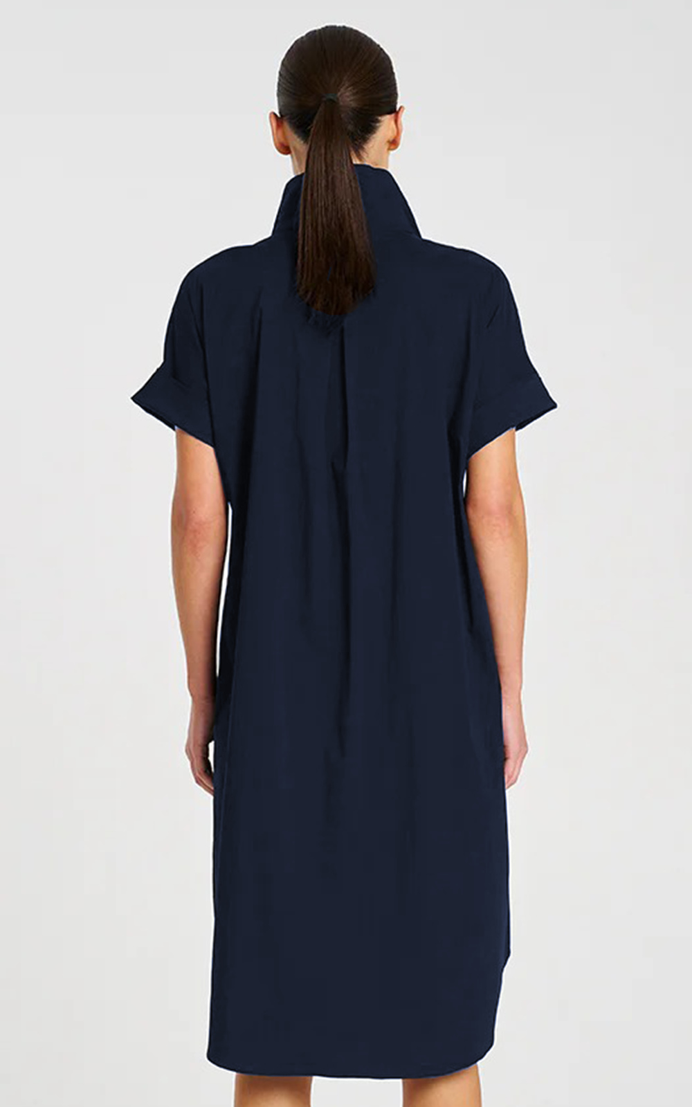 TEXTURED HALF ZIP DRESS WITH RUFFLE - NAVY/WHITE main image 0
