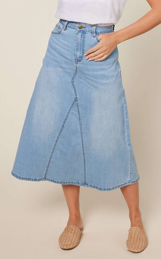 Denim Midi Skirt product photo.