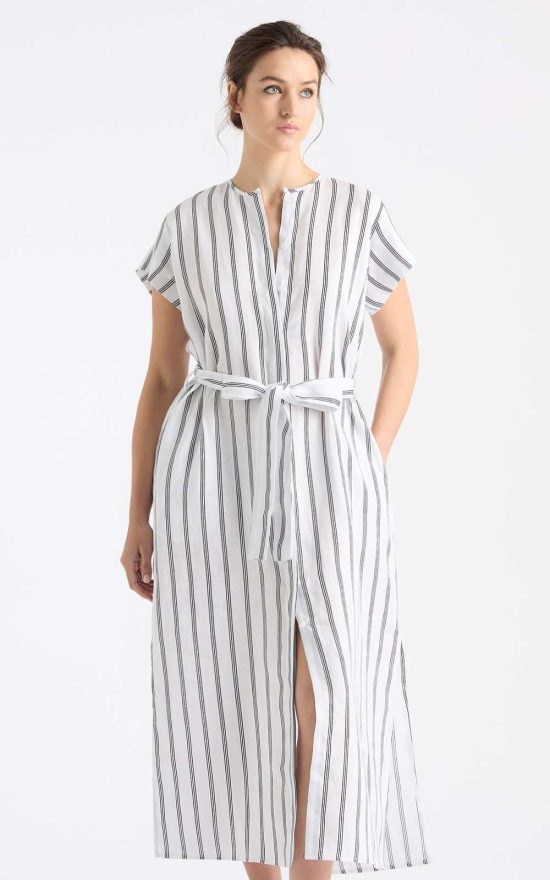 Shell Dress In Tri Stripe Linen product photo.