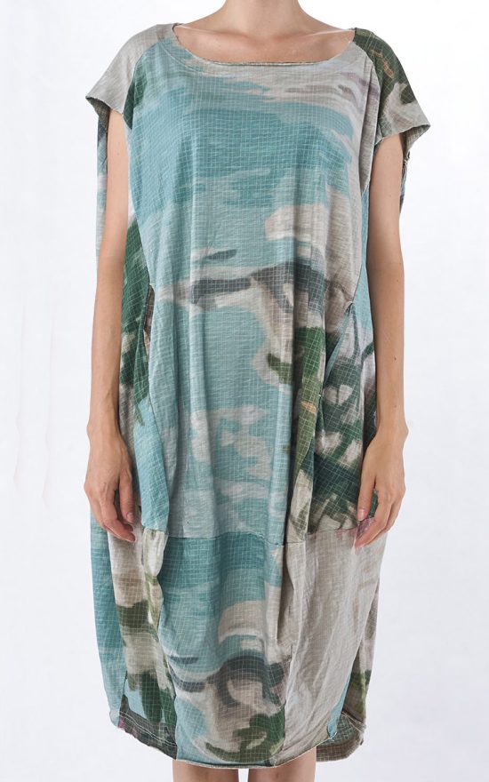 Clipped Sleeve Camo Dress product photo.