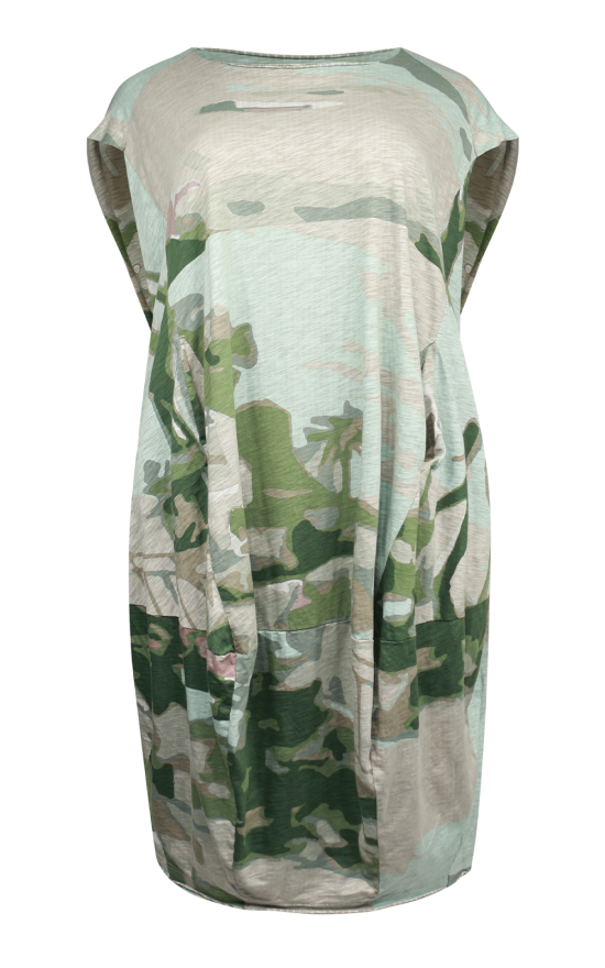 Clipped Sleeve Camo Dress product photo.