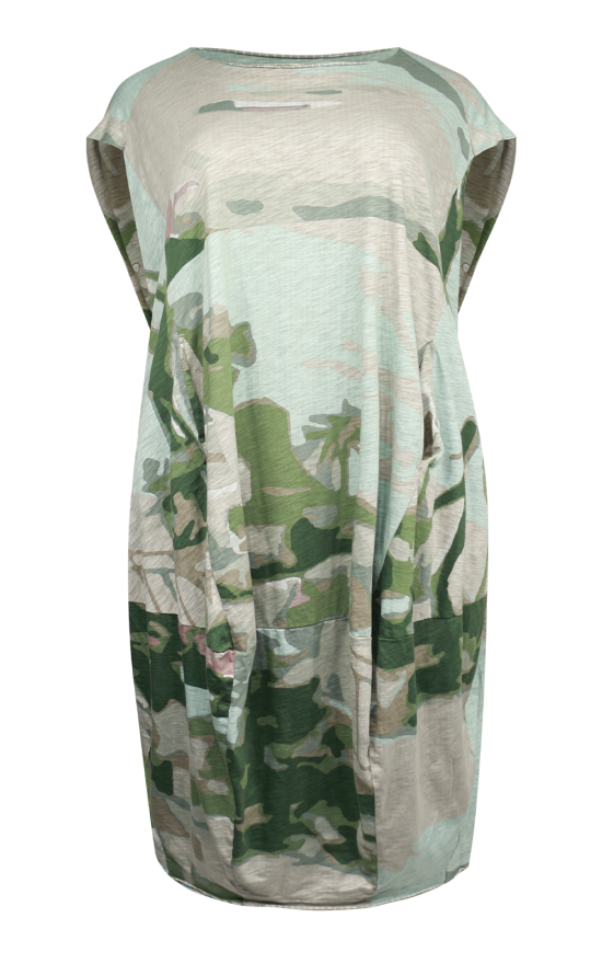 Clipped Sleeve Camo Dress product photo.