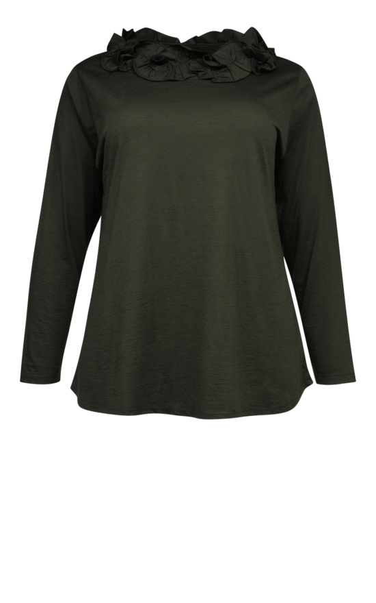 Merino A Line Frill Neck Top product photo.