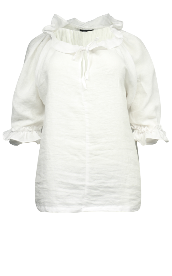 Frill Neck And Slv Linen Top product photo.