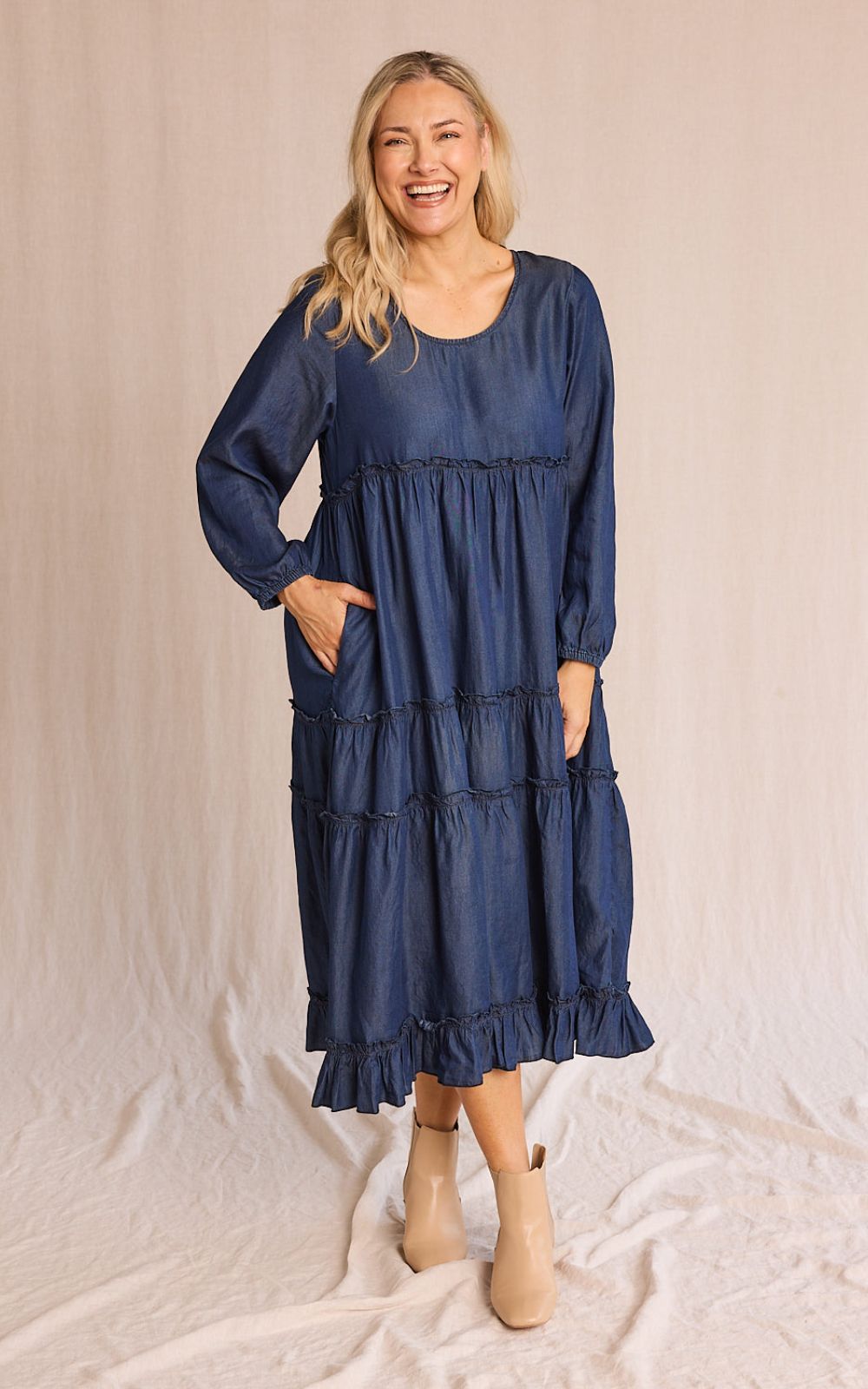 Sabre Frill Maxi Tencel L/S Dress – Zebrano | Designer Sabre Frill Maxi Tencel L/S Dress – Zebrano | Designer