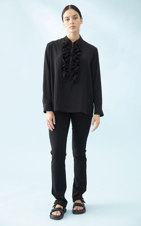 Ruffle Zip Blouse product photo.