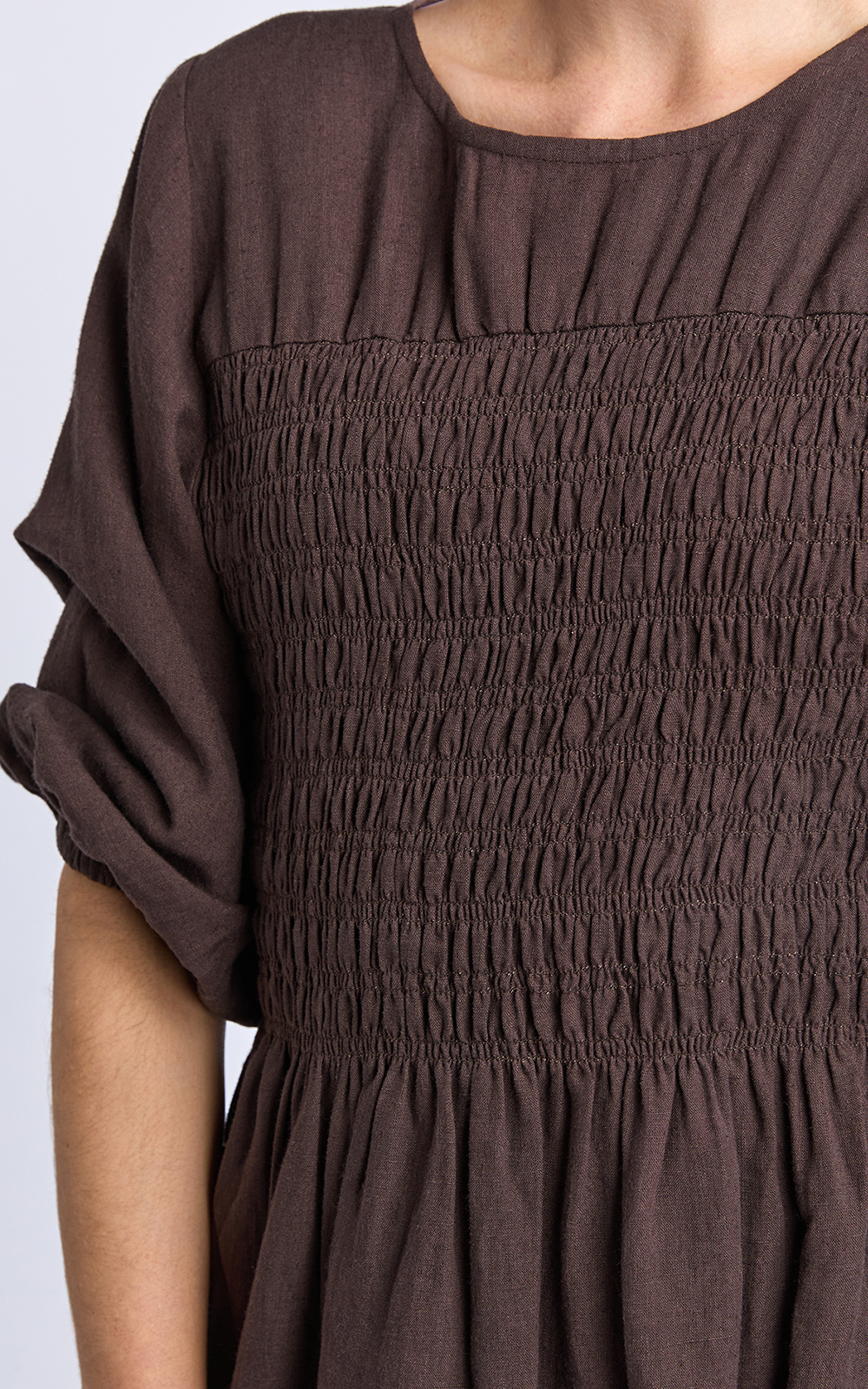 Nora Shirred Dress product photo.