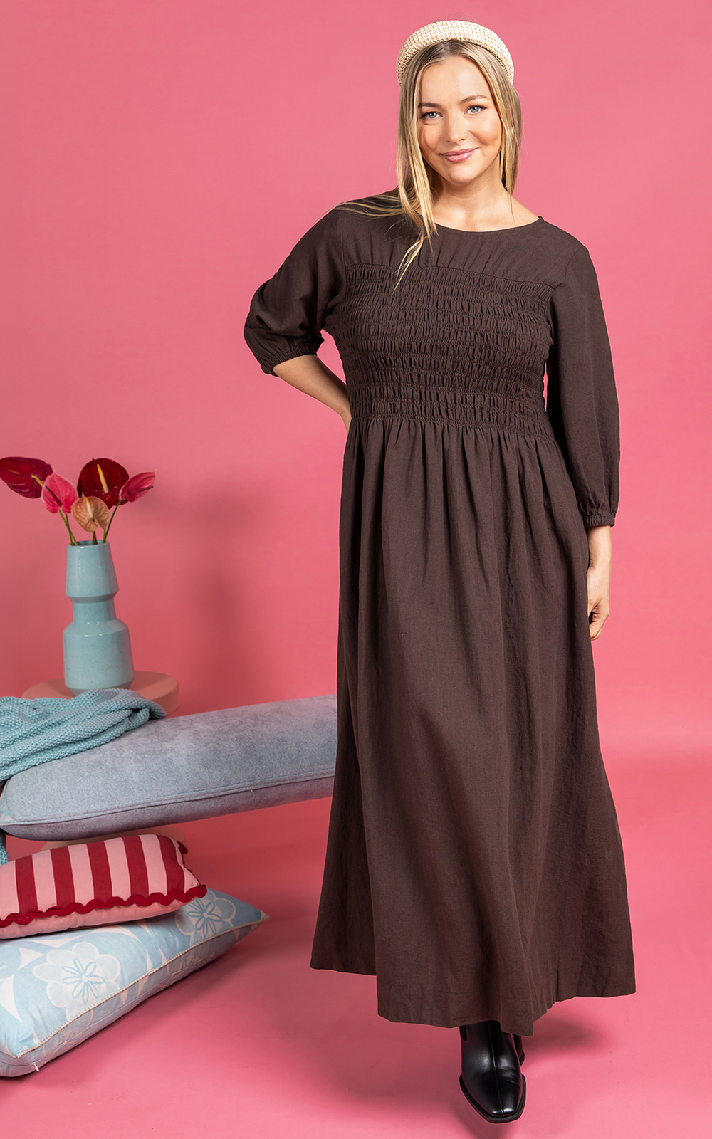 Nora Shirred Dress product photo.