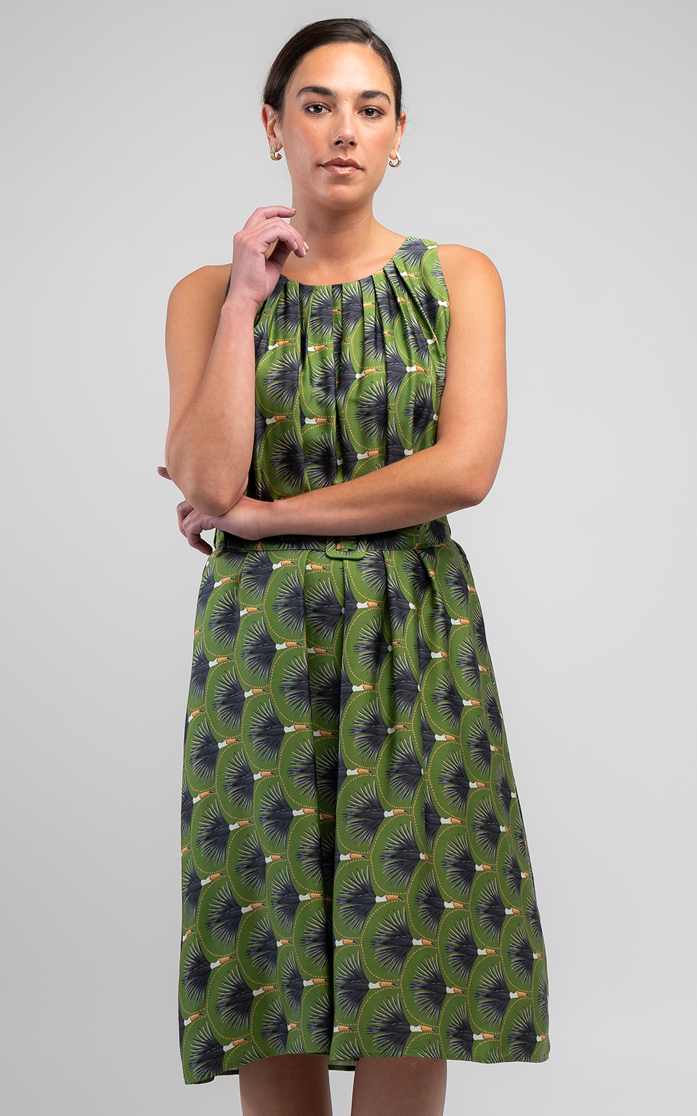 Toucan Pleated Dress product photo.