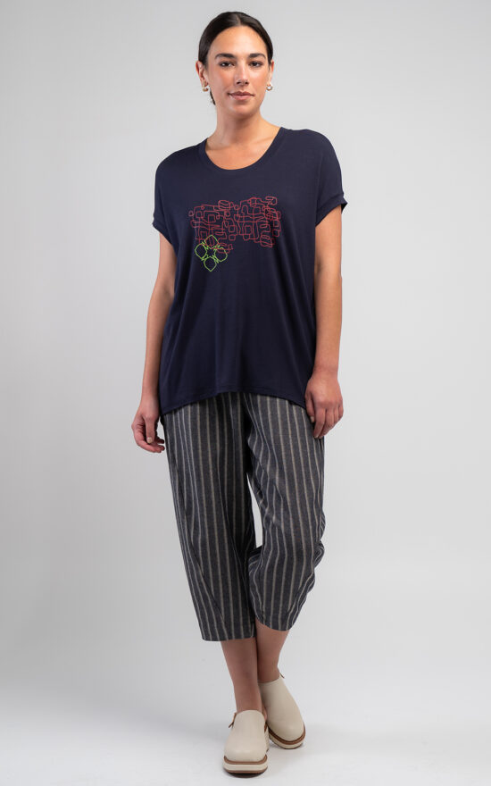 Denim Stripe Barrel Jean product photo.