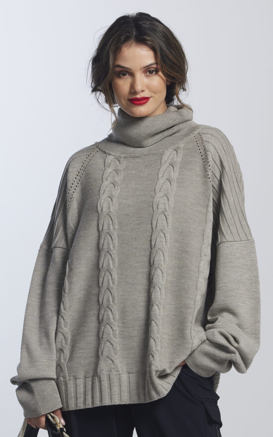 Boxy Cabled Sweater product photo.