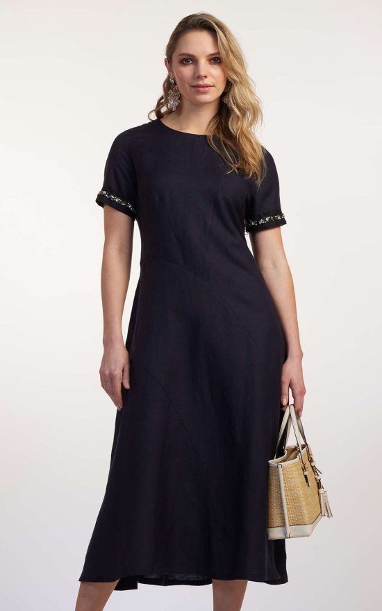 Scoop Neck Beaded Sleeve Dress product photo.