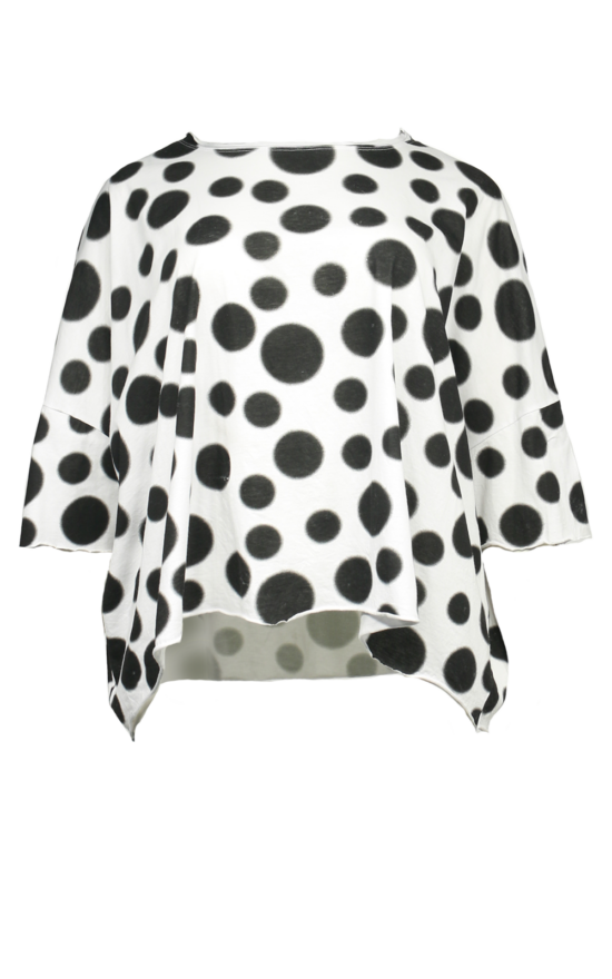 Fuzzy Dot Raw Top In Cotton  product photo.