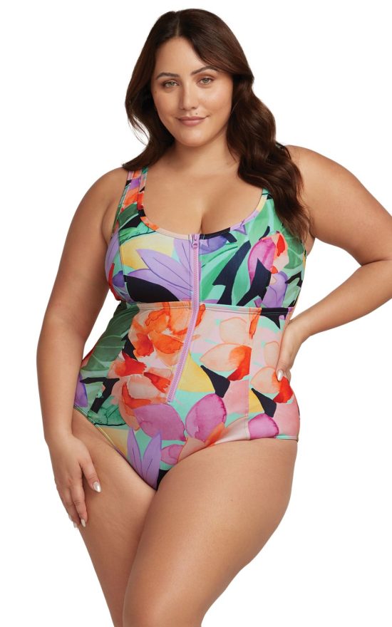 Fuseli Soft Cup Zip Front One Piece product photo.