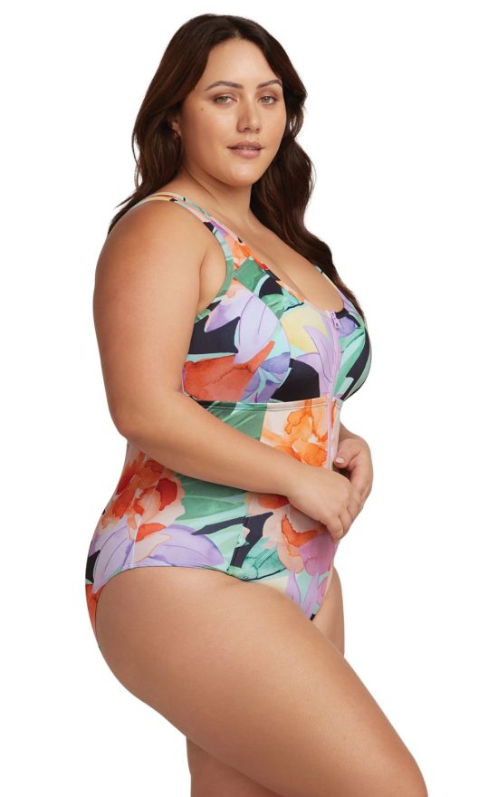 Fuseli Soft Cup Zip Front One Piece product photo.