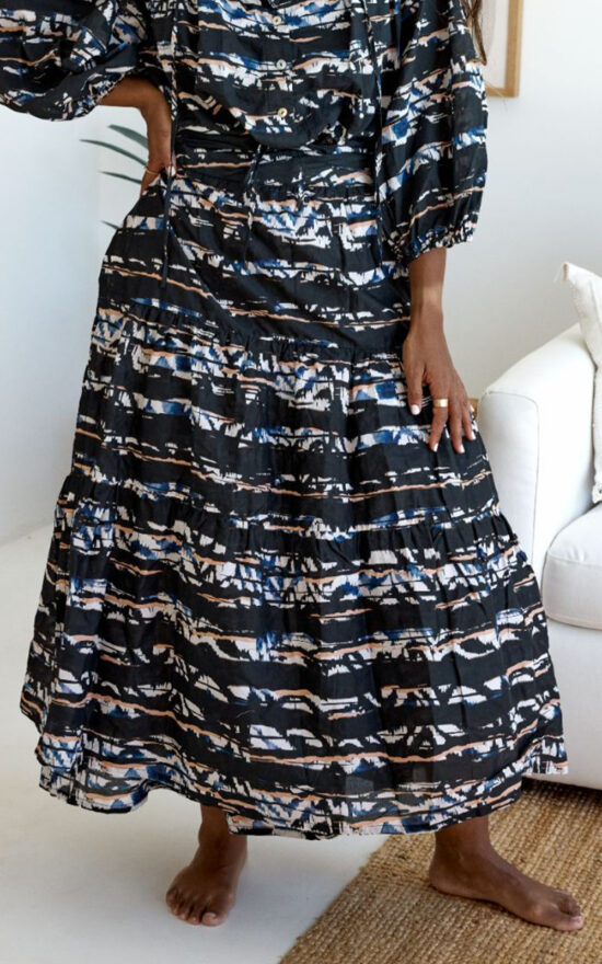Elgar Maxi Tiered Wrap Skirt  product photo.
