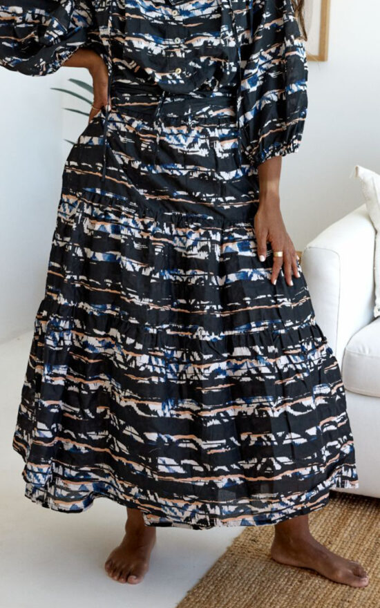 Elgar Maxi Tiered Wrap Skirt product photo.