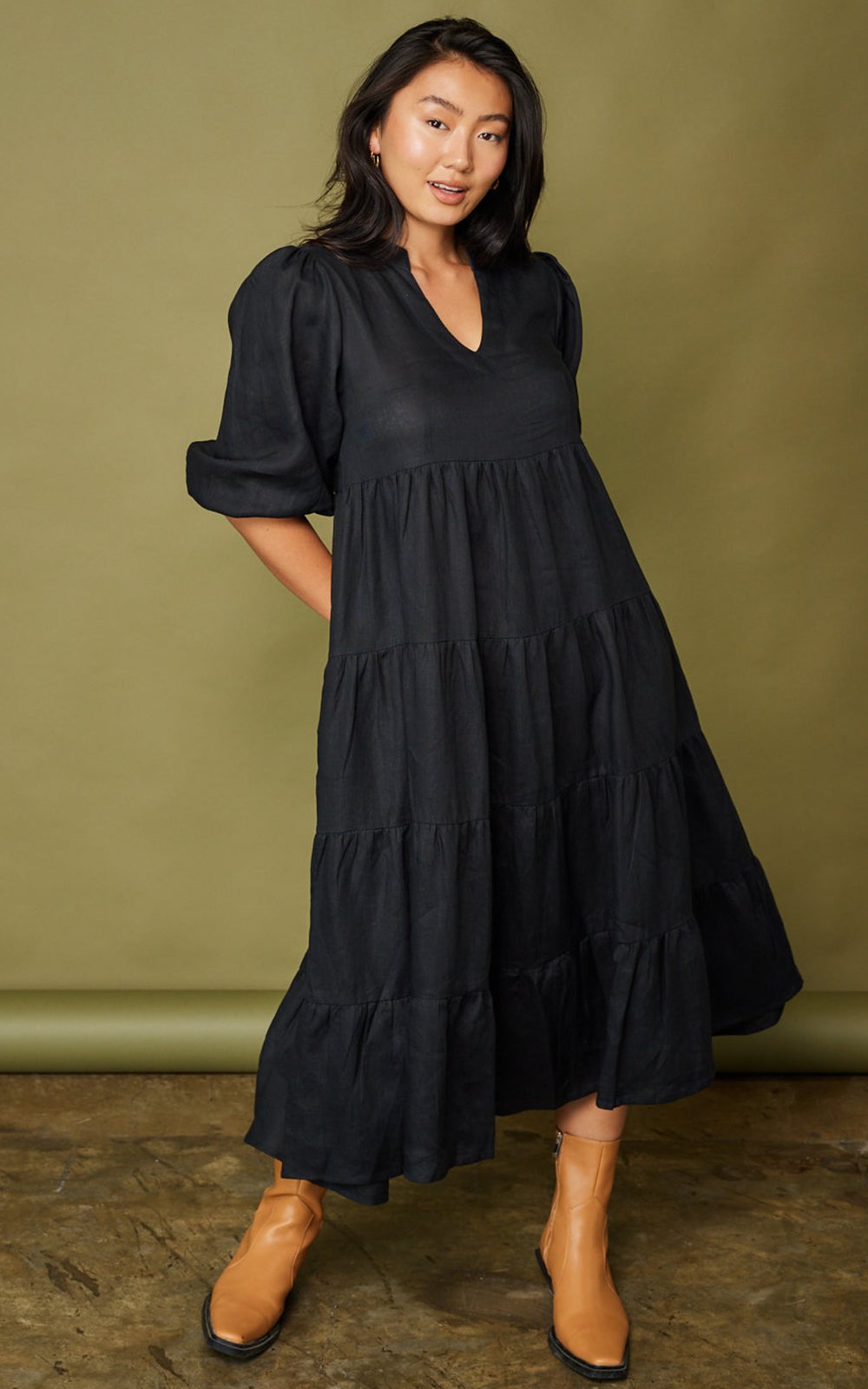 chinese dress ladies Linen Pinafore Dress, Black Linen Sundress