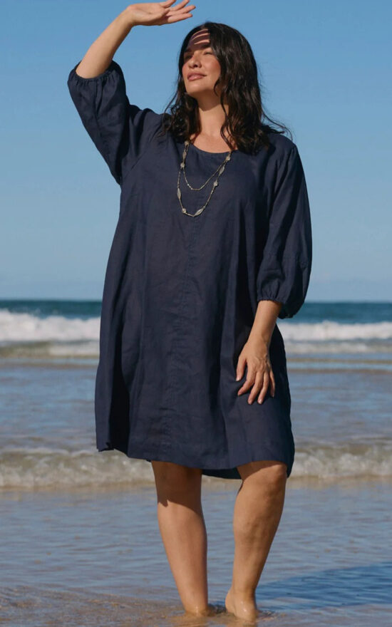Hazel Short Linen Shift Dress product photo.