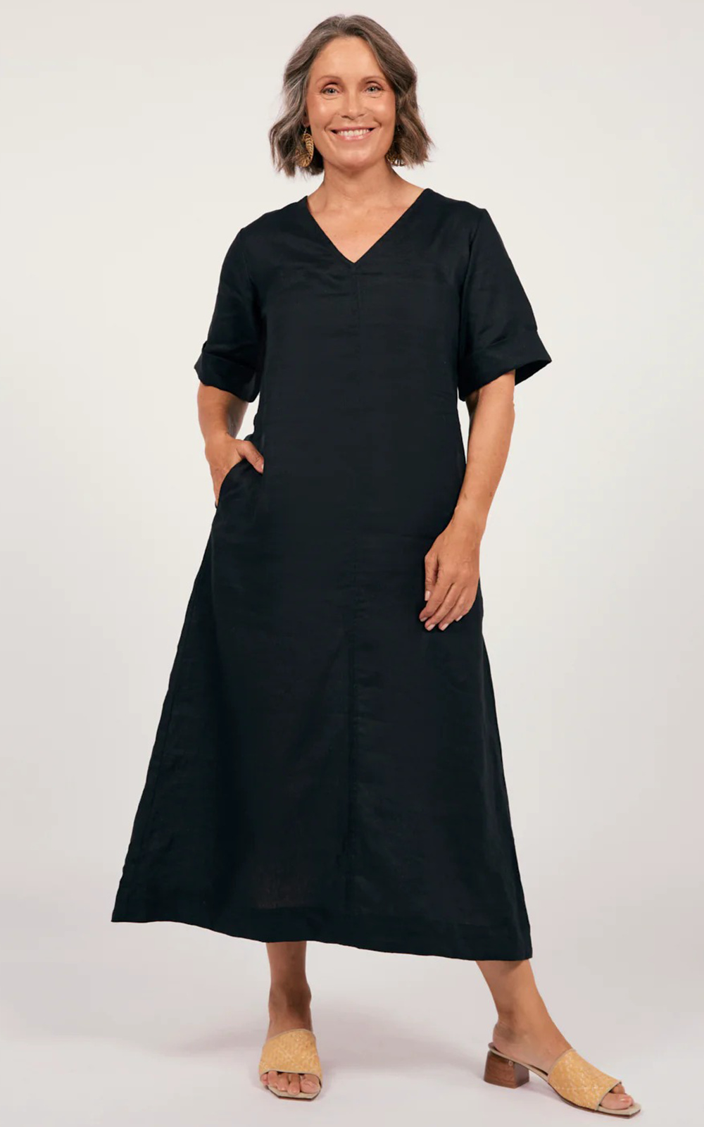 Tamara Linen V Neck Dress product photo.