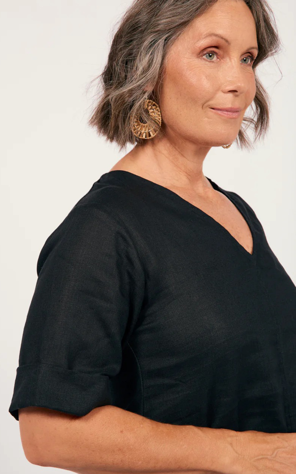 Tamara Linen V Neck Dress product photo.