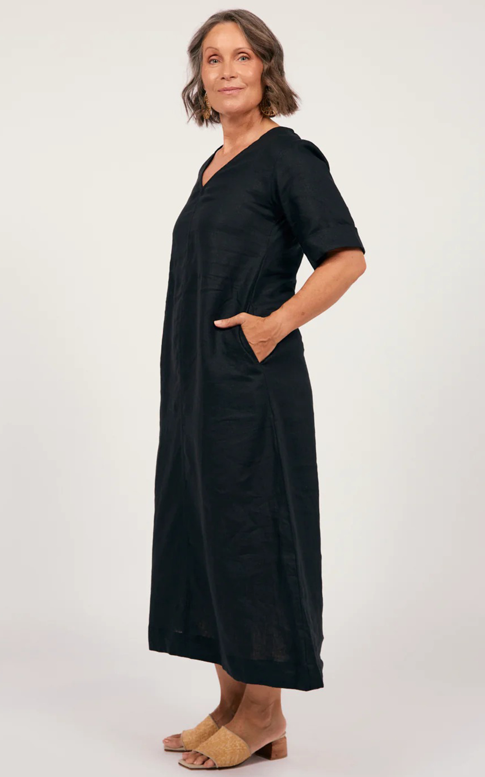 Tamara Linen V Neck Dress product photo.