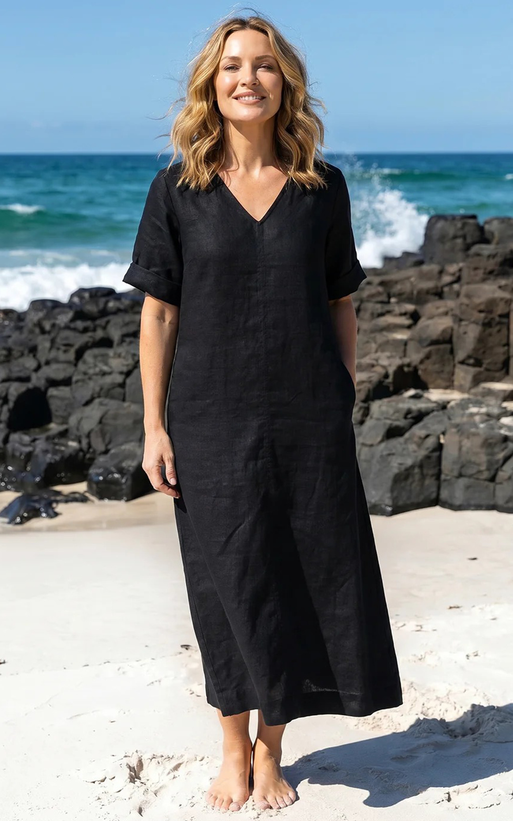 Tamara Linen V Neck Dress product photo.