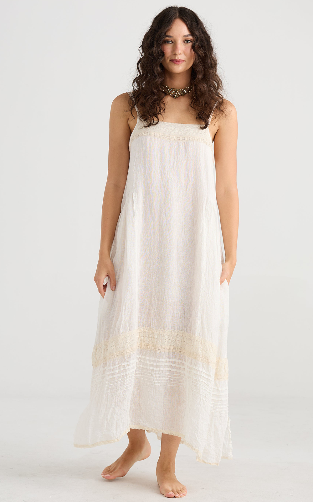 Isadore Linen Gauze And Lace Slip Dress – Zebrano Designer