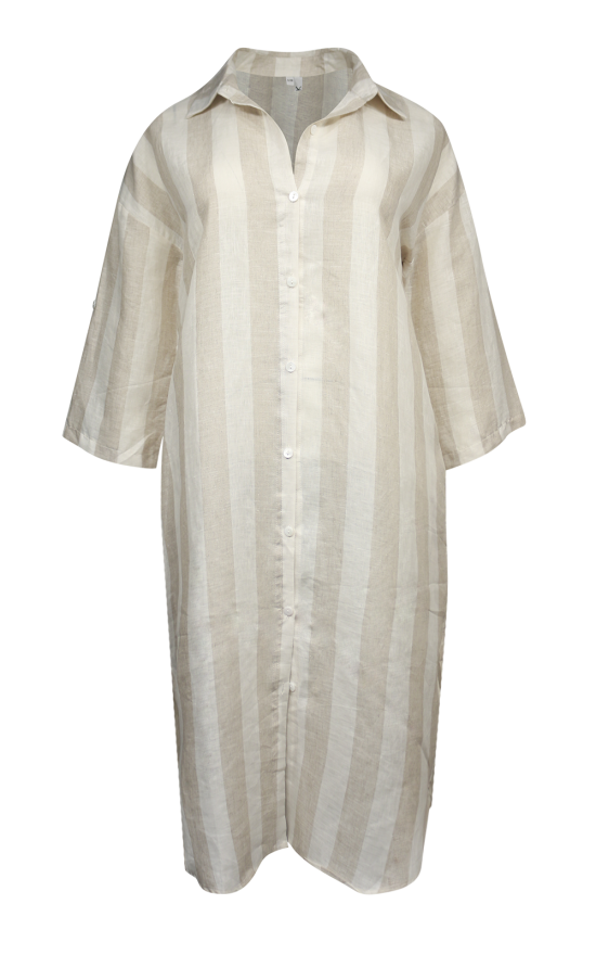 Striped Linen Shirt Dress product photo.