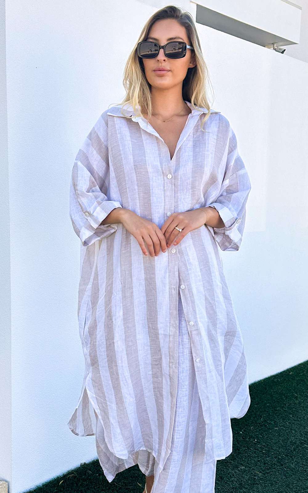 Striped linen shirt dress hotsell