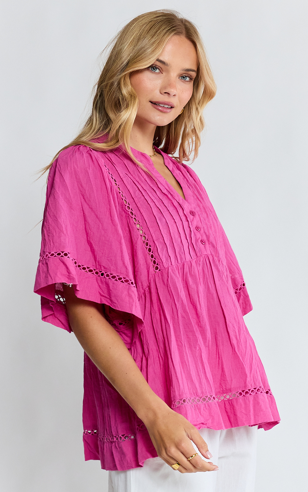 Laverne Pintuck Top  product photo.