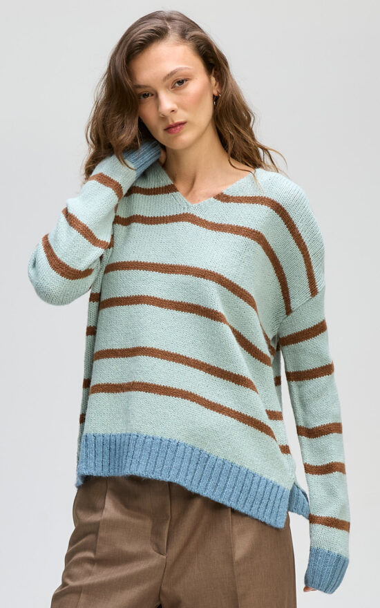 Cozy Stripe V Jumper product photo.