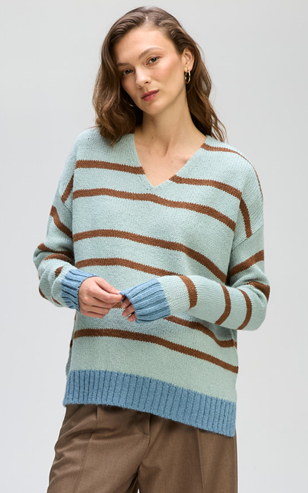 Cozy Stripe V Jumper product photo.