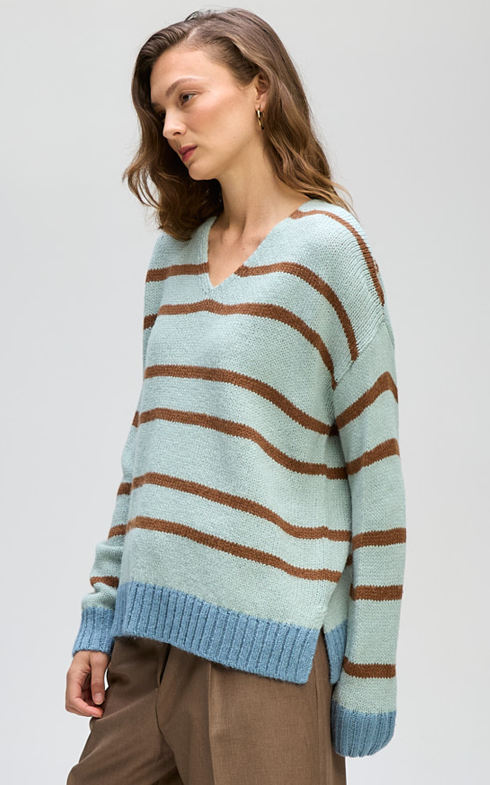 Cozy Stripe V Jumper product photo.