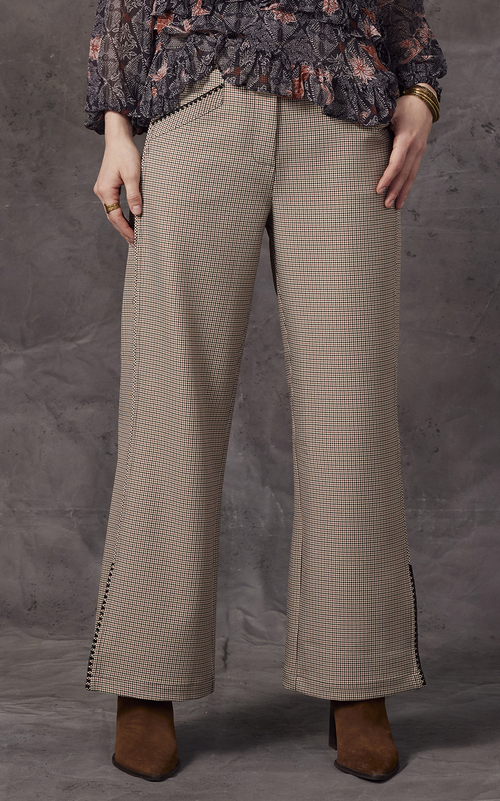 Agatha Pant in Tan Houndstooth Agatha Pant in Tan Houndstooth