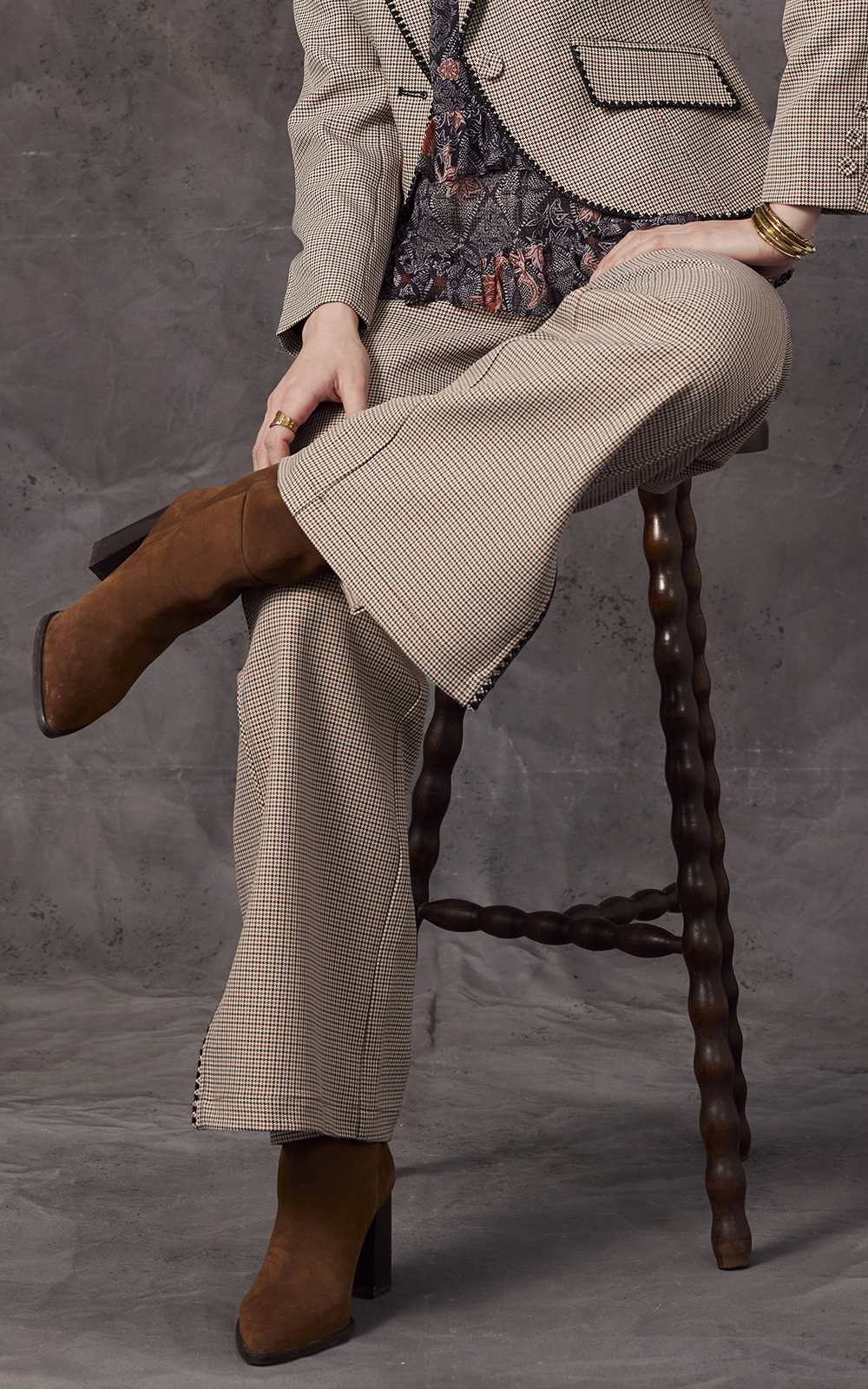 Agatha Pant in Tan Houndstooth Agatha Pant in Tan Houndstooth