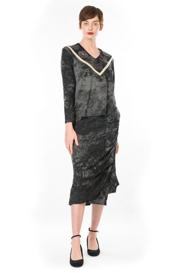 Shibori Ruched Pencil Skirt product photo.