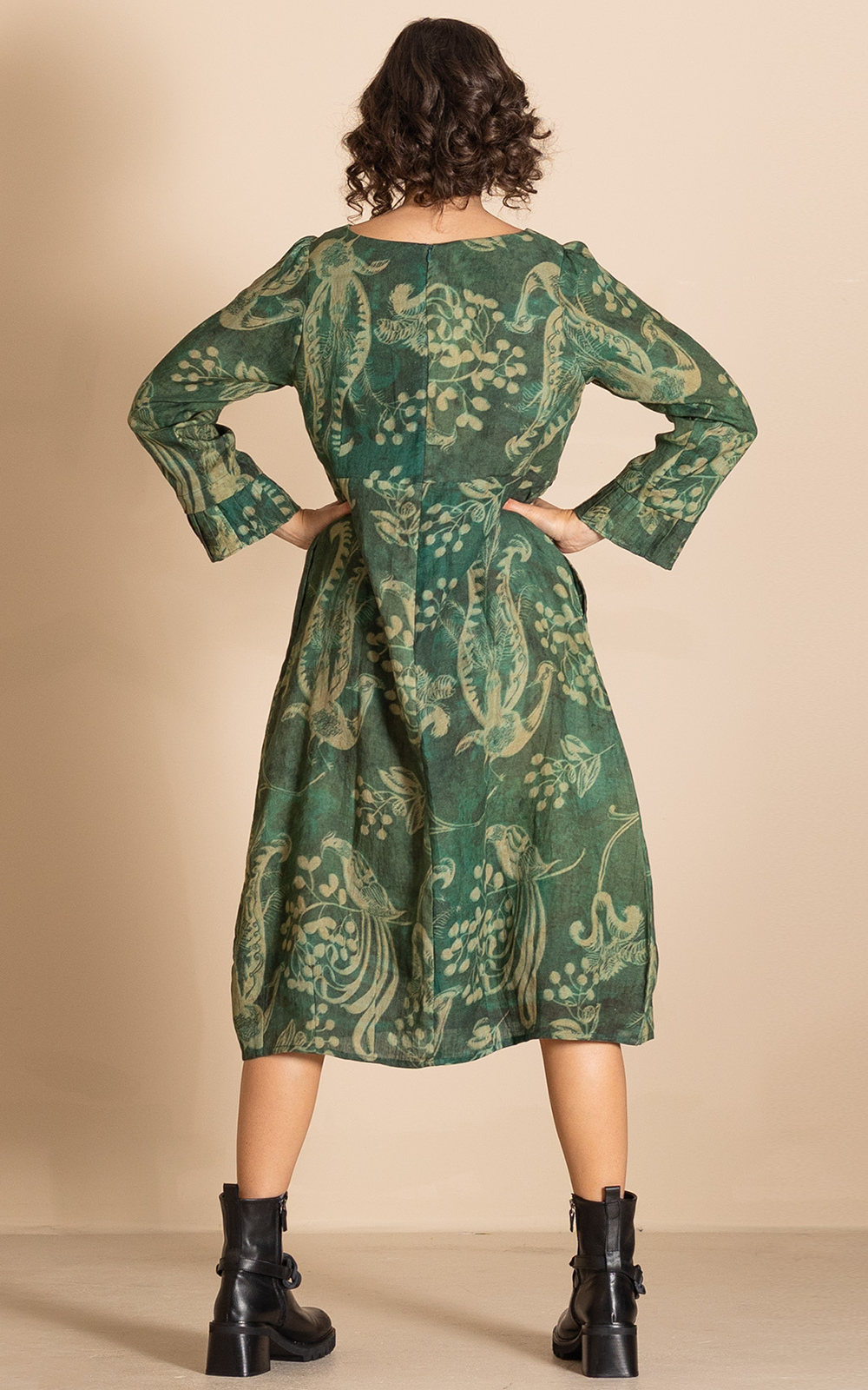 green linen dress nz Gathered waist Linen Dress