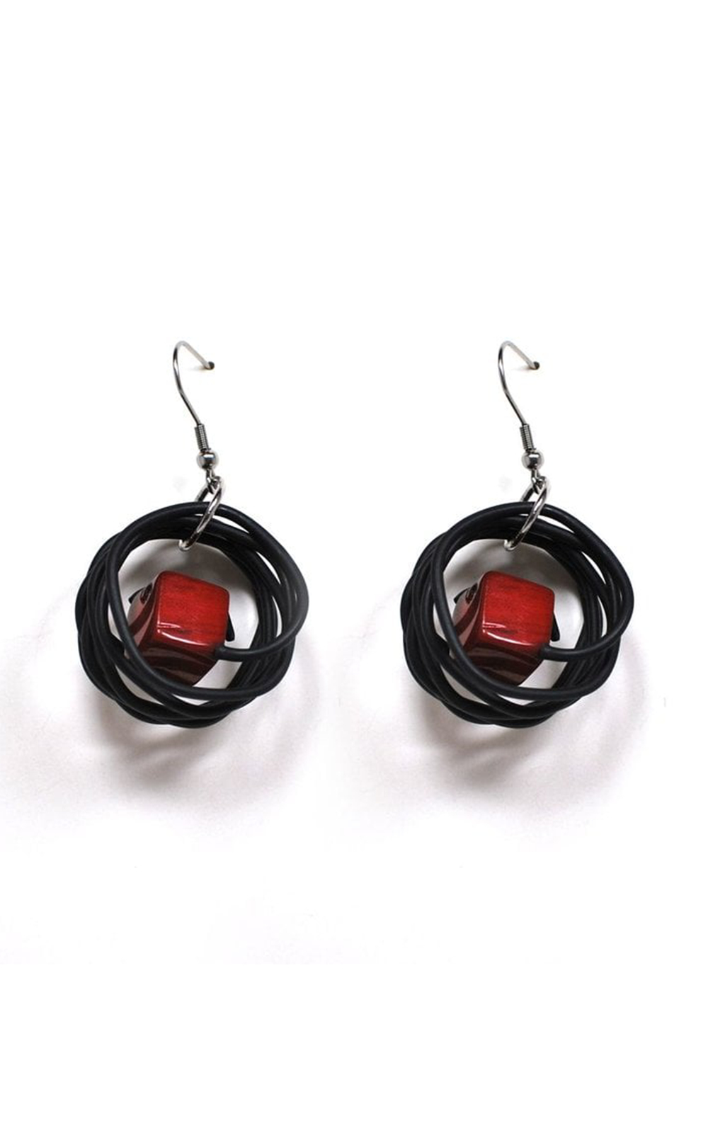 Circle Red Cube Earrings Zebrano Designer Clothing NZ