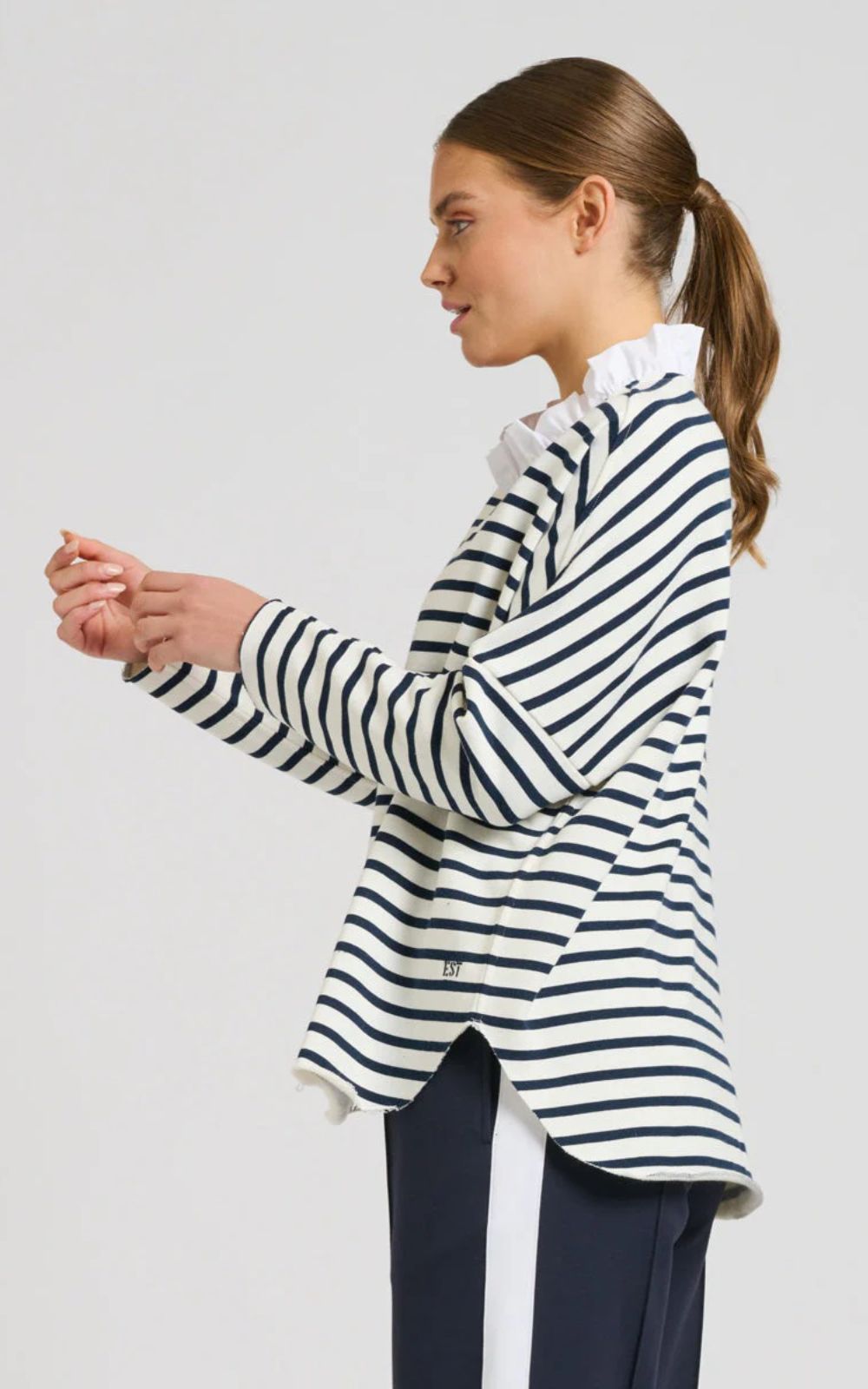 Raw Frill Neck Sweatshirt product photo.