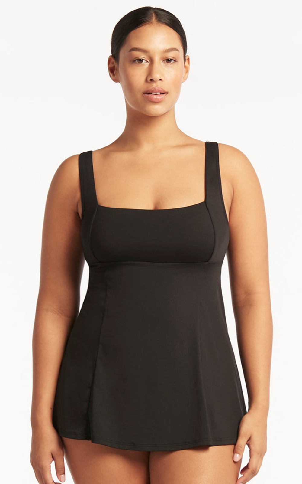 ZAful Women's Swim Dress Two-Piece – Square Neck, Tummy Control, Ruched With Skirt & Brief