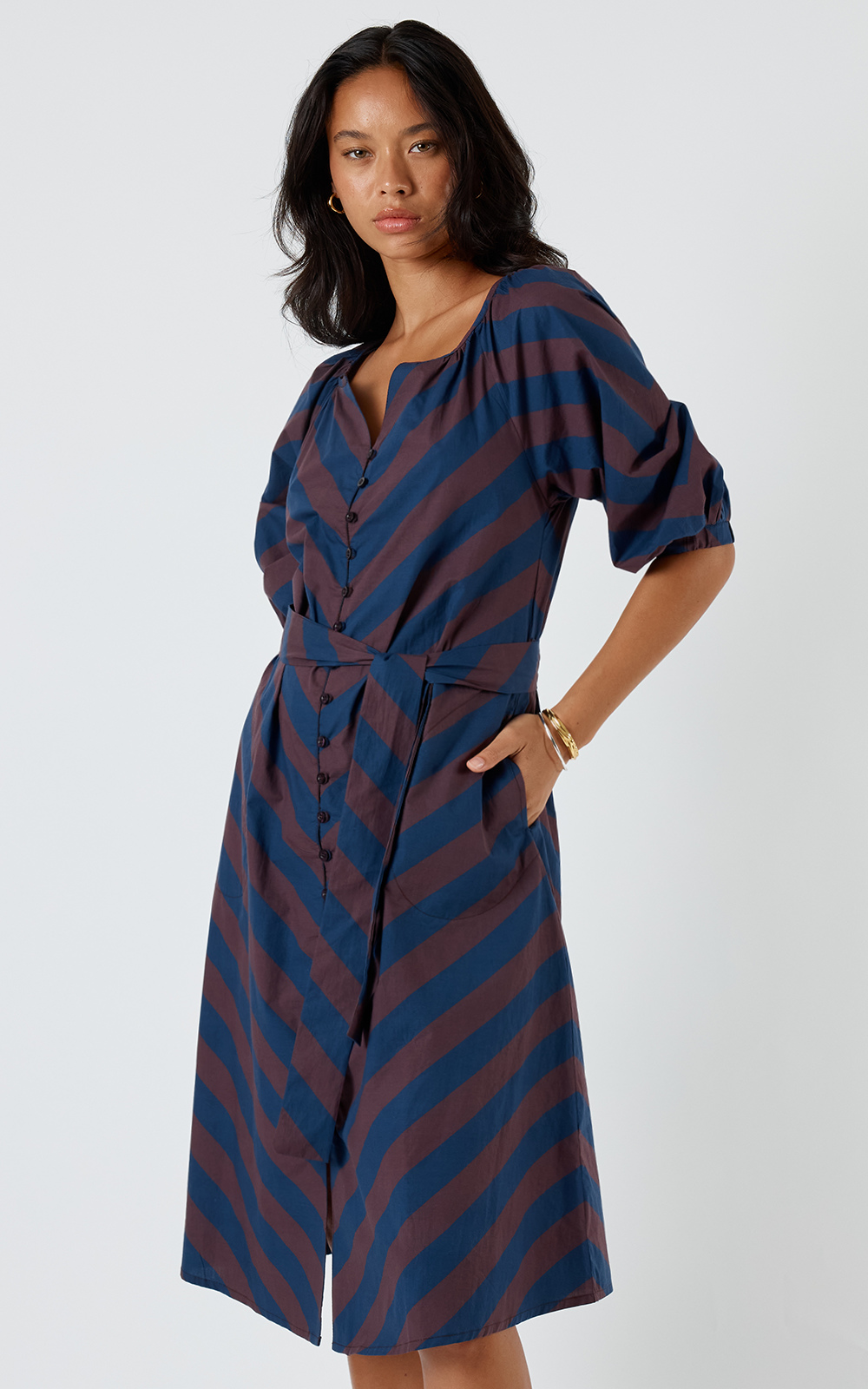 Stripe Button Dress product photo.