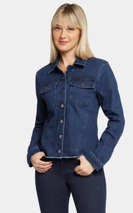 Womens Frayed Hem Denim Jacket product photo.
