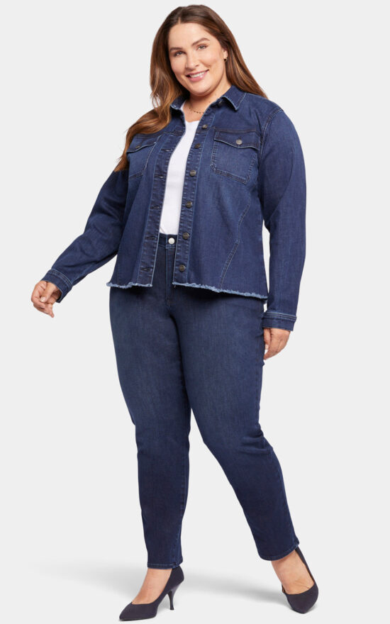Womens Frayed Hem Denim Jacket product photo.