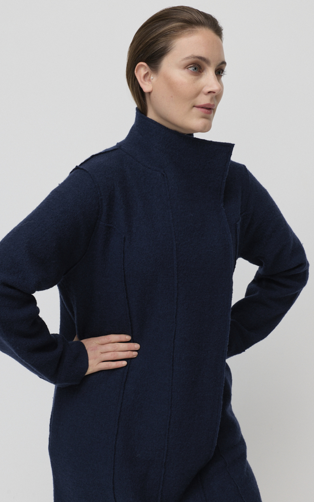 Collared Boiled Wool Coat product photo.