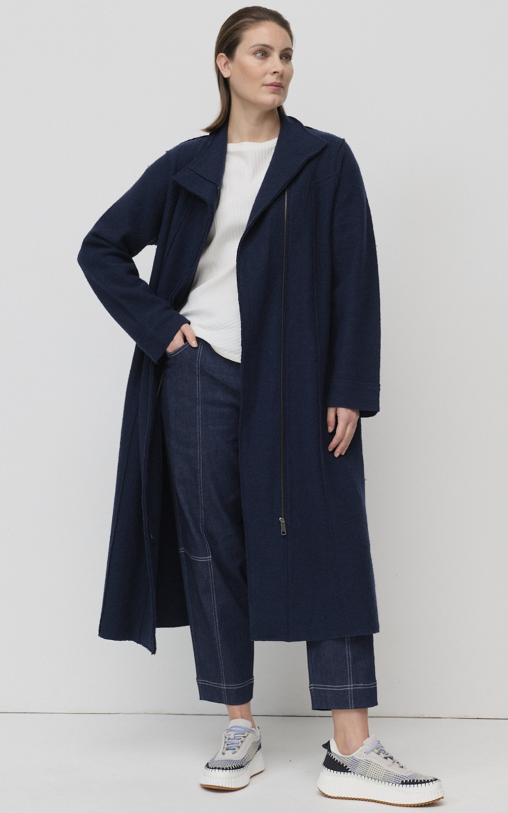 Collared Boiled Wool Coat product photo.