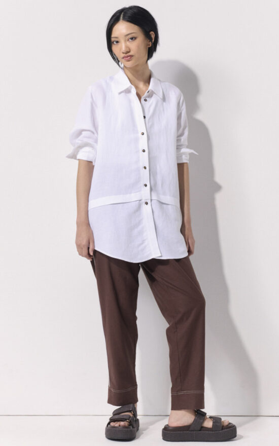 Tuck Detail Linen Overshirt product photo.