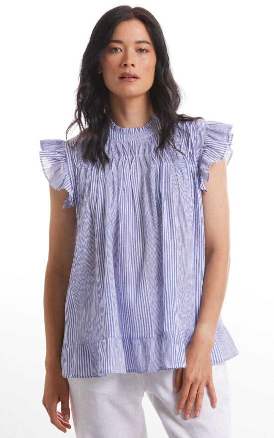 Smocked Pinstripe Top product photo.