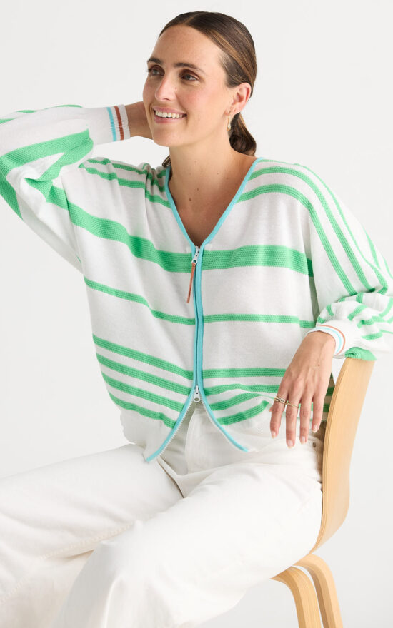 Statement Zip Cardi product photo.